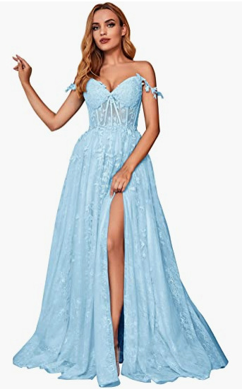 A Line Spaghetti Straps Prom Dress with Appliques