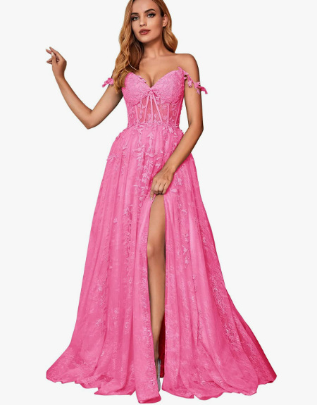 A Line Spaghetti Straps Prom Dress with Appliques