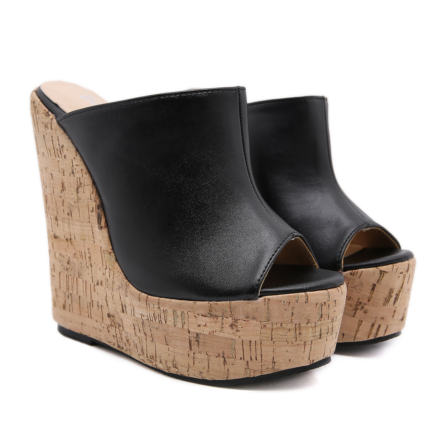 Black Wedge Ankle Strap Open Toe Platform Sandals