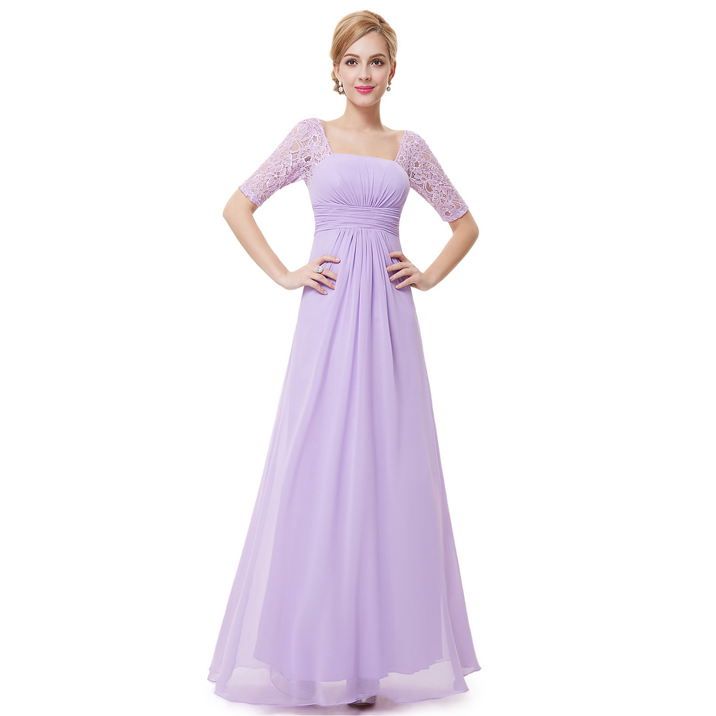 Chiffon Lace Sleeves Maxi Bridesmaid Dress