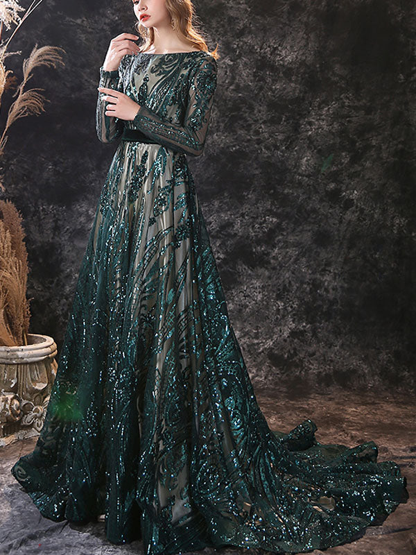 Dark Green Lace Jewel Neck Long Sleeves Zipper Wedding Guest Dress