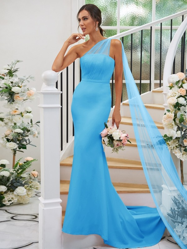 One Shoulder Sleeveless Long Mermaid Maxi Bridesmaid Dress