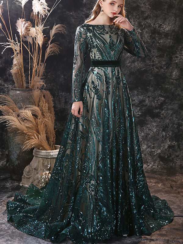 Dark Green Lace Jewel Neck Long Sleeves Zipper Wedding Guest Dress