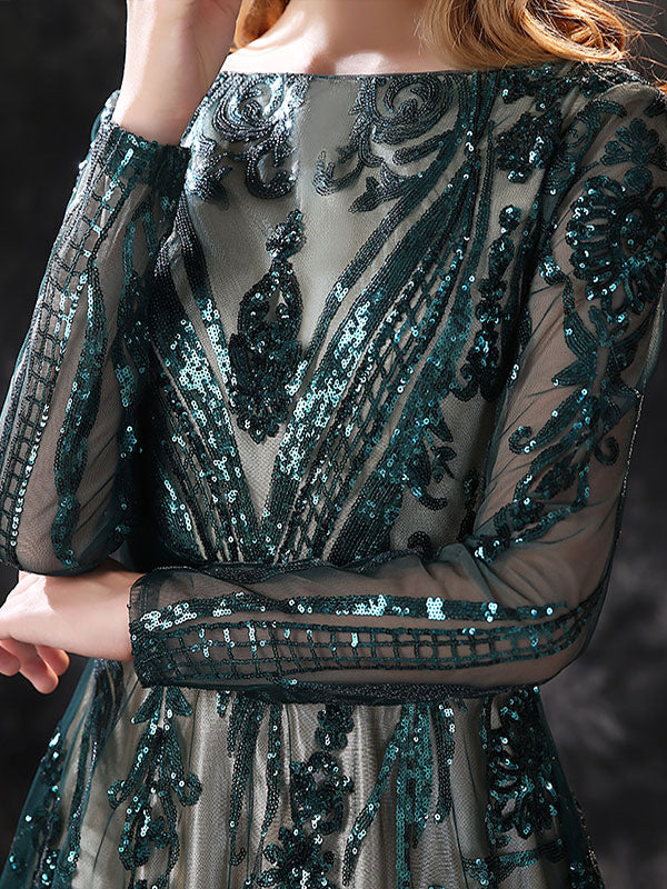 Dark Green Lace Jewel Neck Long Sleeves Zipper Wedding Guest Dress