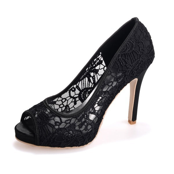 Lace Fish mouth Stiletto Wedding Heels