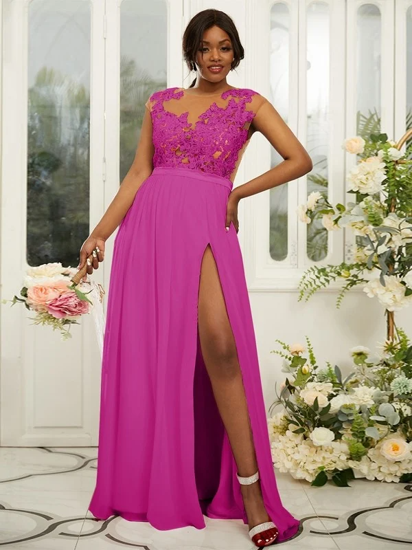 Lace Embroidered Sleeveless Maxi Bridesmaid Slit Dress