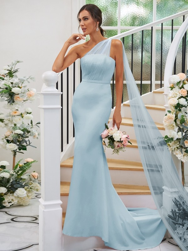 One Shoulder Sleeveless Long Mermaid Maxi Bridesmaid Dress