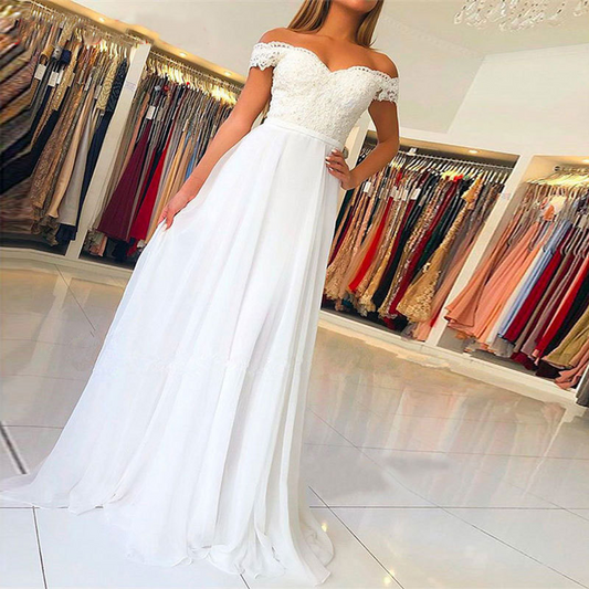 Simple White Off-Shoulder Wedding Dress