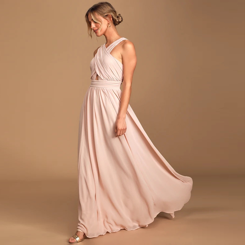 Sleeveless Backless Long Pleated Evening Dress