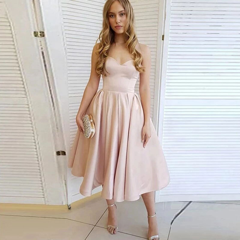 Satin Pink Strapless Bridesmaid Dress