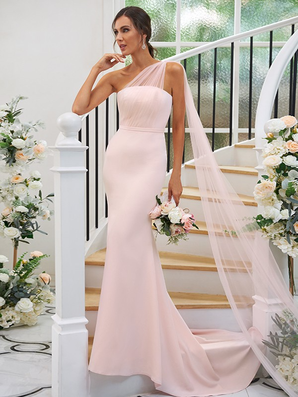 One Shoulder Sleeveless Long Mermaid Maxi Bridesmaid Dress