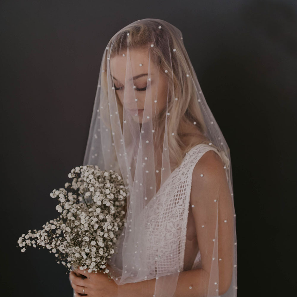 Pearl Embedded Long Bridal Veil