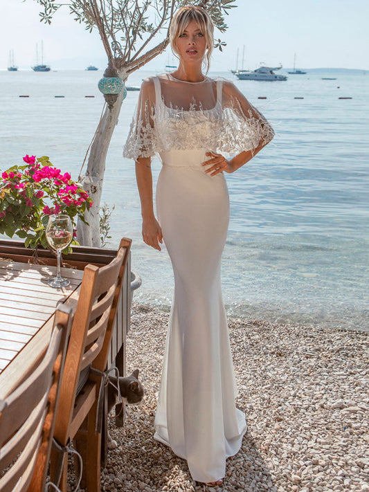 Ivory Square Neck Sleeveless Mermaid Wedding Dress