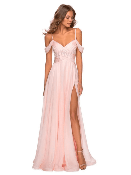 A-Line Misty Rose V Neck Sleeveless Maxi Bridesmaid Dress