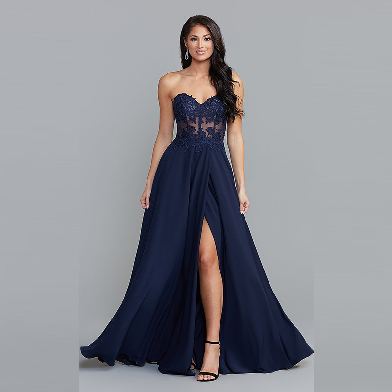 Strapless Side Slit Backless Long Evening Dress