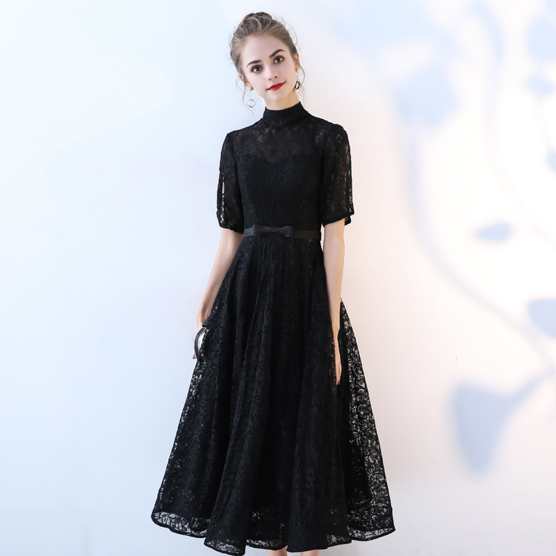 High Neck Short Sleeves Short Evening Dress