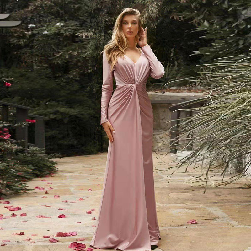 Pink Long Sleeves Boho Bridesmaid Dress