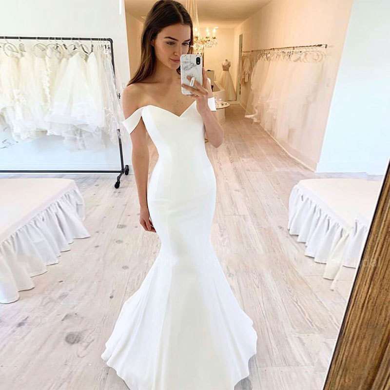 White Off-Shoulder Mermaid Wedding Dress