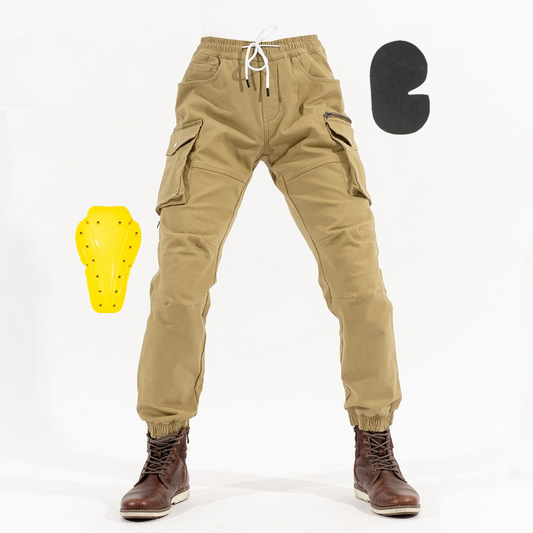 Khaki Elastic Waist Riding Motorcycle Jeans