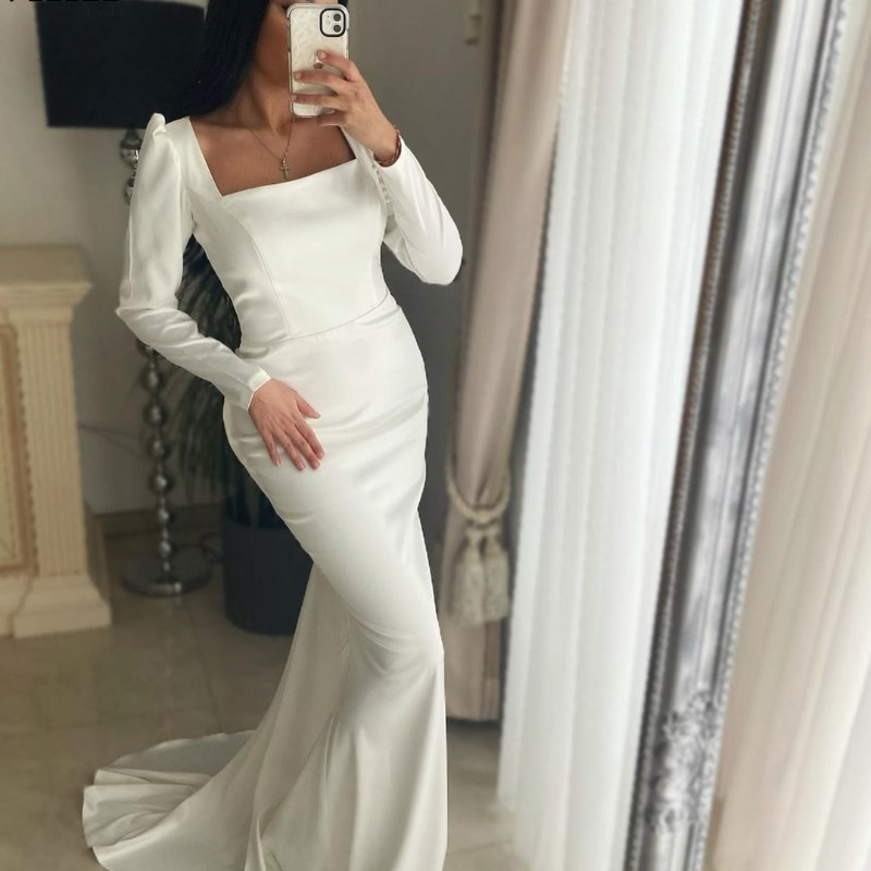 White Long Sleeves Mermaid Wedding Dress