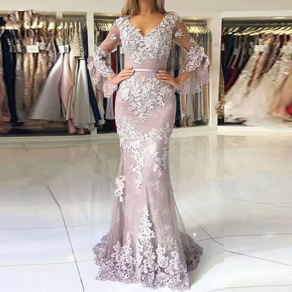 Lace Embroidered Fishtail Evening Dress