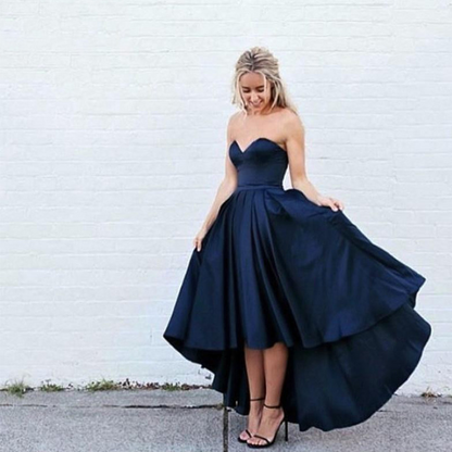 Blue Strapless High-Low Bridesmaid Dress