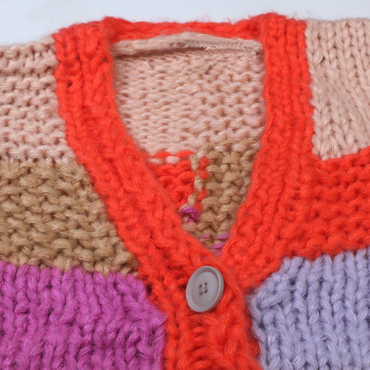 Contrasting Color Hand-knitted Chunky Cardigan