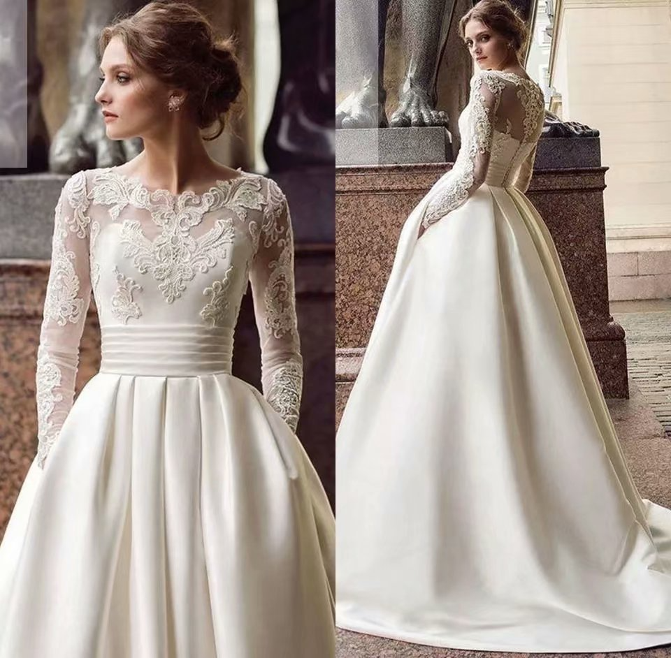 Lace Embroidered Long Sleeves Wedding Dress