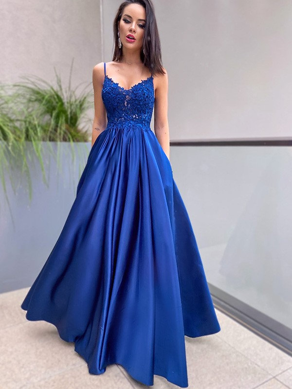 Blue A-Line Long Evening Dress