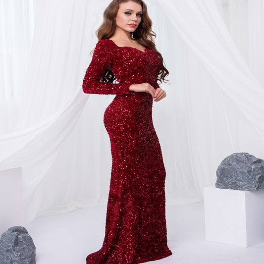 Sequin Long Sleeves Mermaid Evening Dress