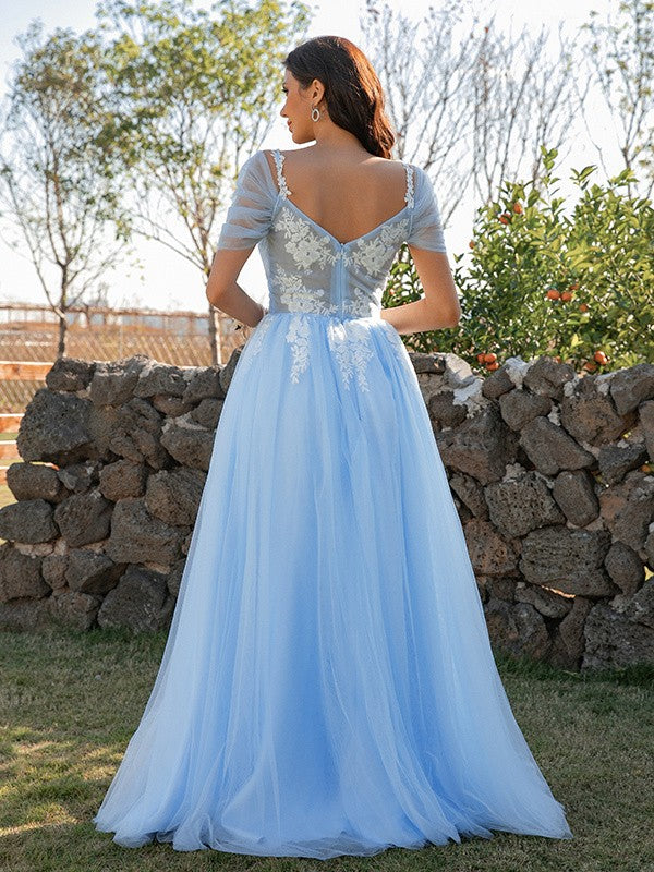 Light Blue V-Neck Sleeveless Long Evening Slit Dress