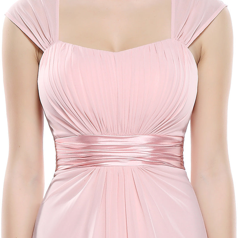 Elegant Square Neck Ruched Top Chiffon Bridesmaid Dress