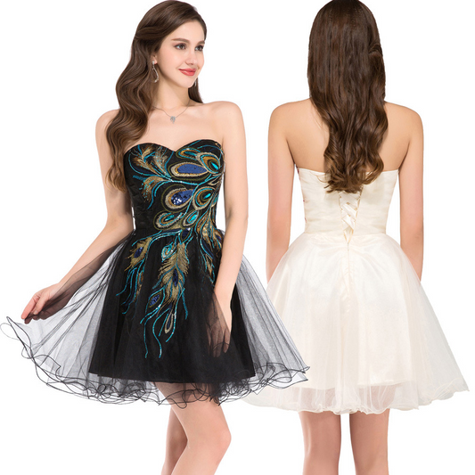 Strapless Sleeveless Short Peacock Prom Dress