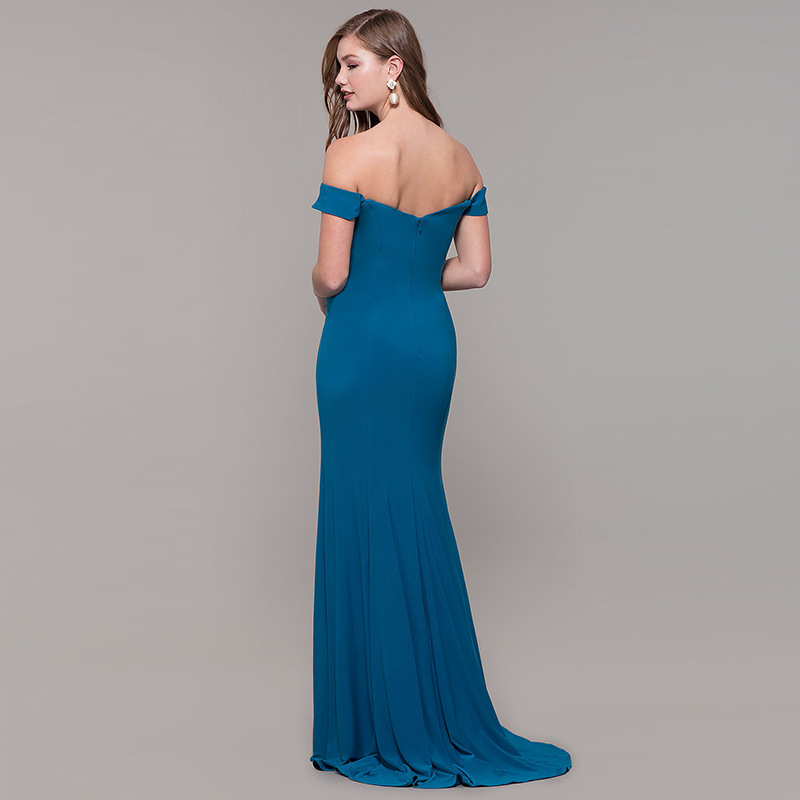 Off-Shoulder V Neck Sleeveless Long Evening Dress