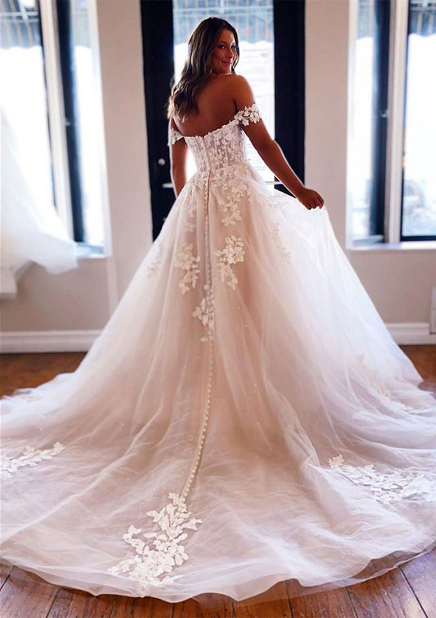 Ivory Applique Off-Shoulder Sleeveless Mermaid Wedding Dress