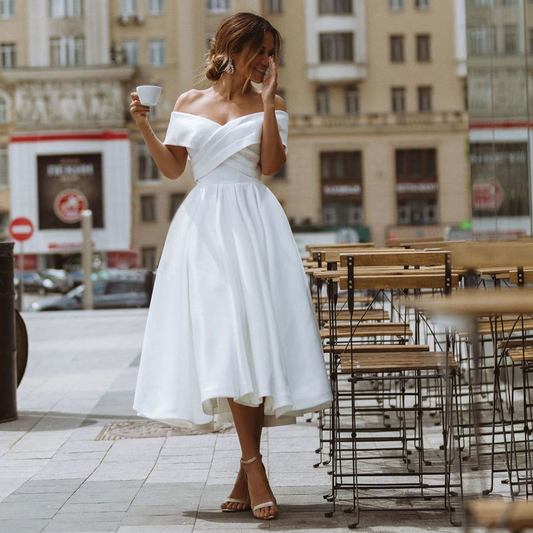 White Off-Shoulder Simple Wedding Dress