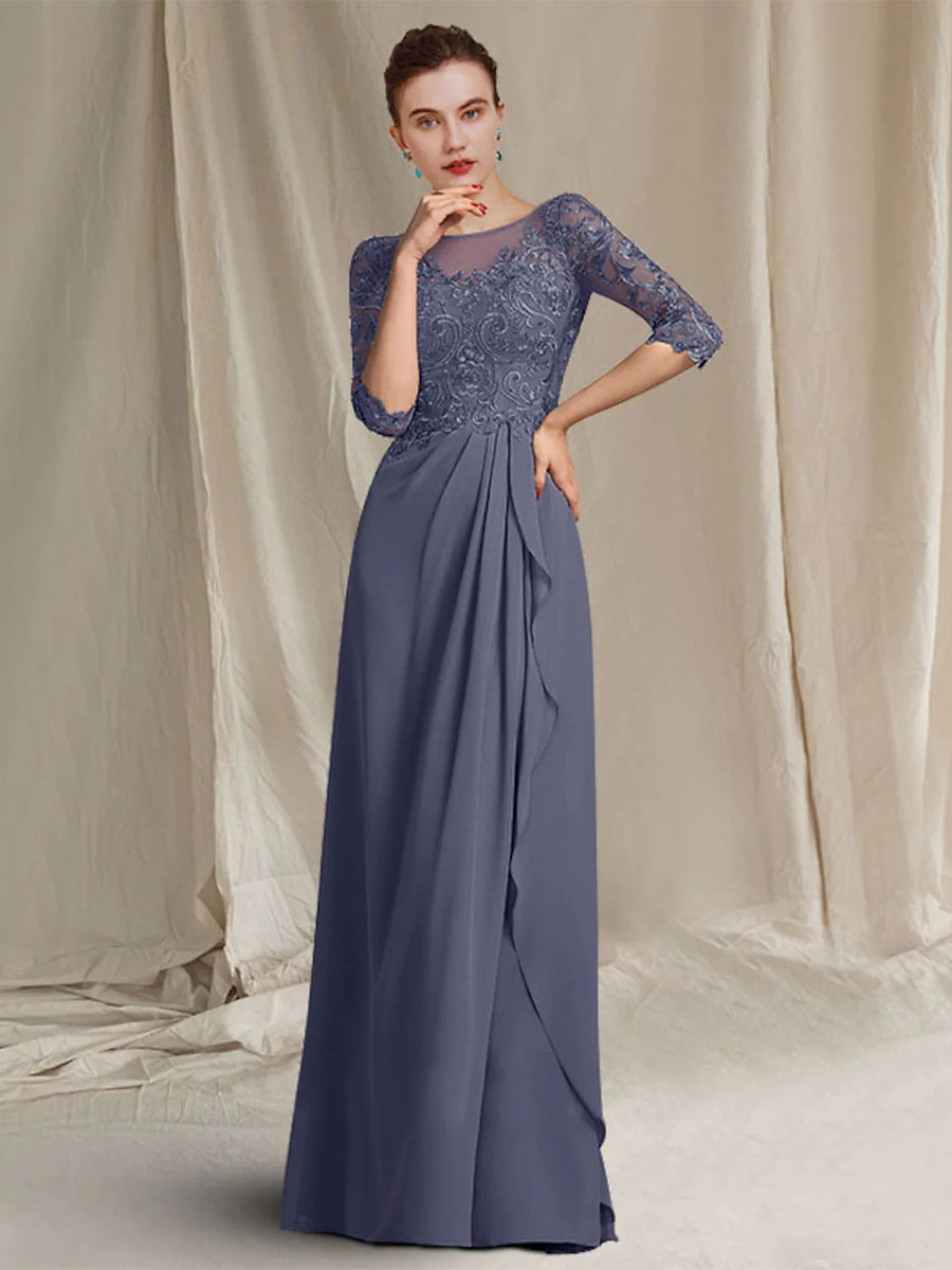 Slate Gray Applique Beaded Long Sleeves Bridesmaid Dress