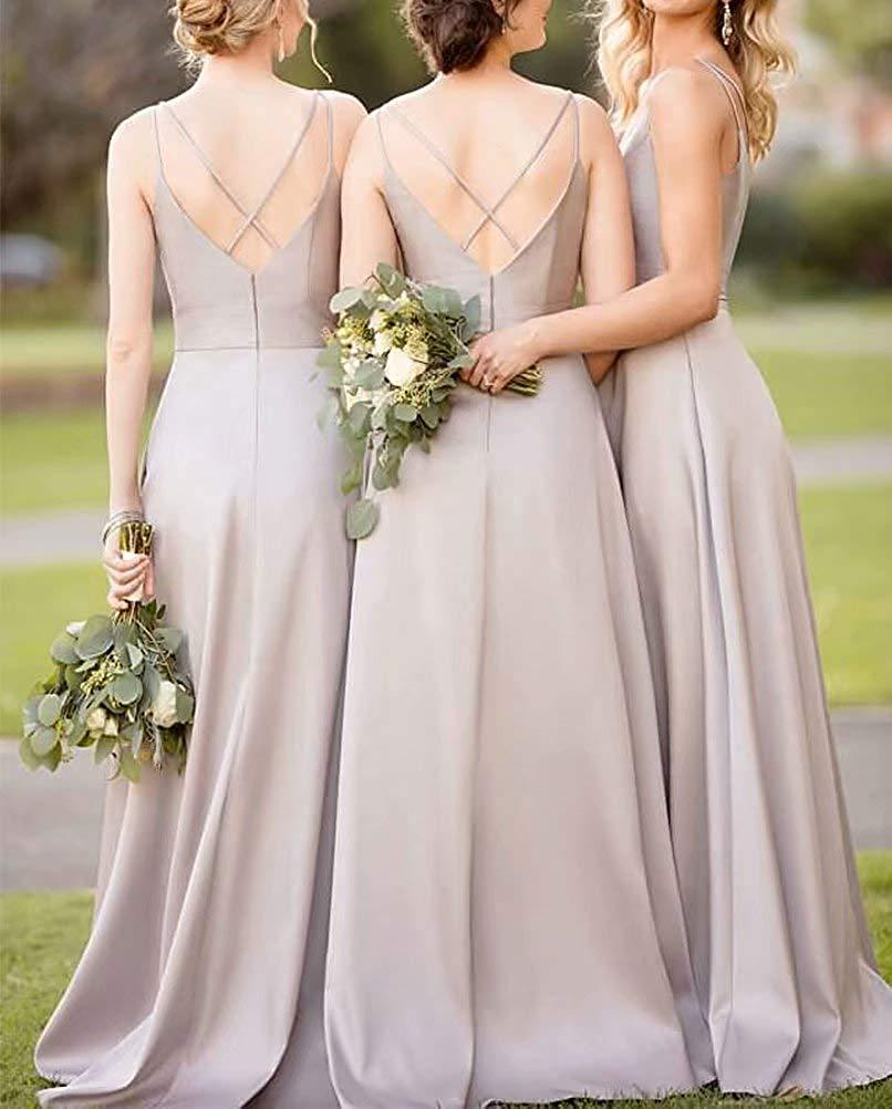 Satin Spaghetti Strap Sleeveless Backless Bridesmaid Dress