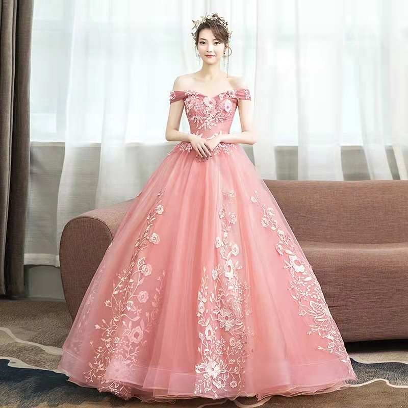 Pink Off-Shoulder Sleeveless  Long Evening Dress