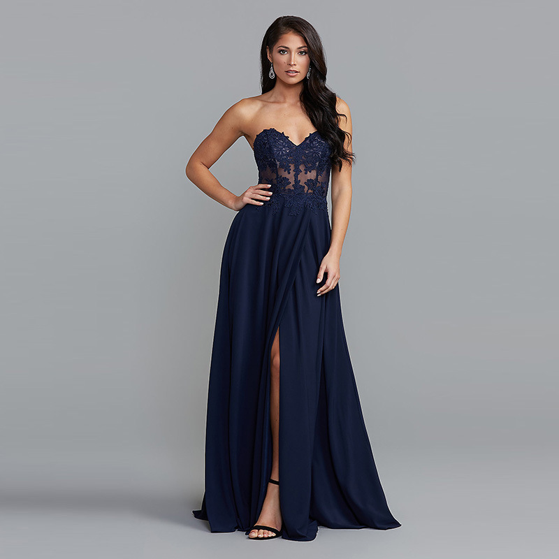 Strapless Side Slit Backless Long Evening Dress