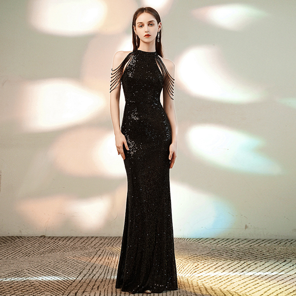 Sequin Sleeveless Fishtail Long Evening Dress