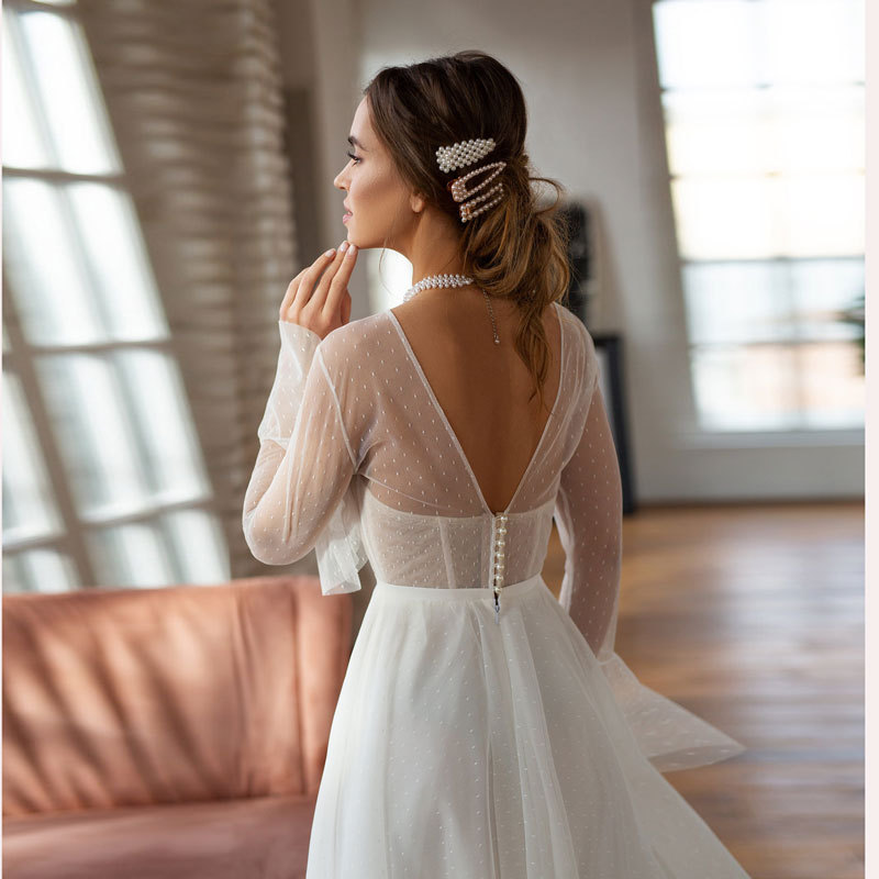 Ivory Long Sleeves Backless Evening Dress