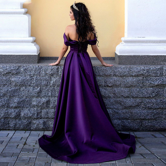 Purple Off-Shoulder Sleeveless Mermaid Long Evening Slit Dress