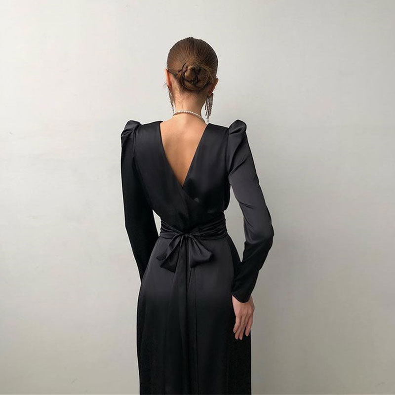 Black Long Sleeves Evening Dress