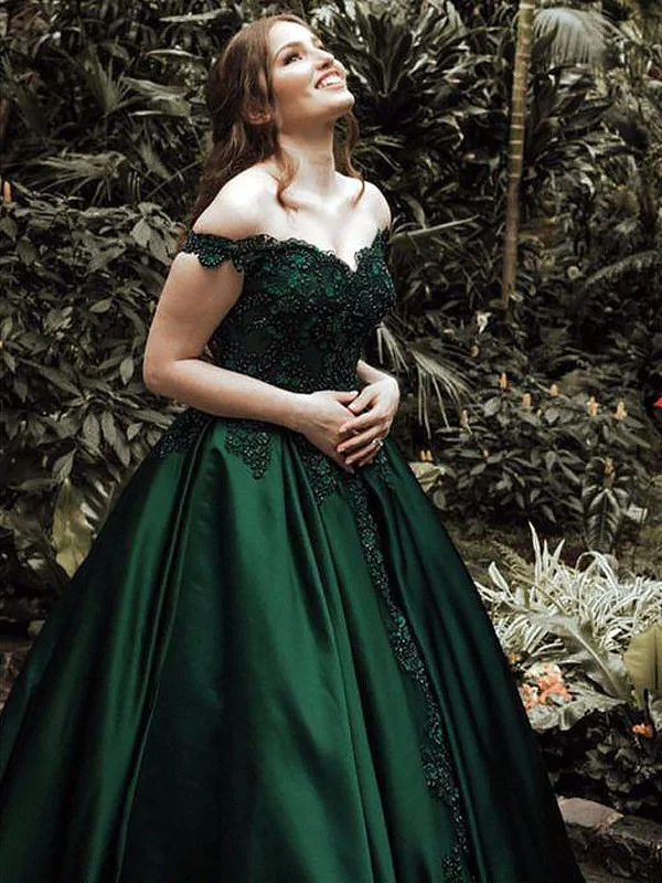 Green Off-Shoulder Embroidered Evening Dress