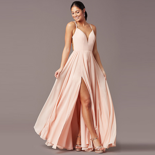 Spaghetti Strap Sleeveless Long Slit Evening  Dress