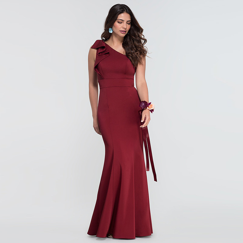 Oblique Shoulder Sleeveless Long Evening Dress