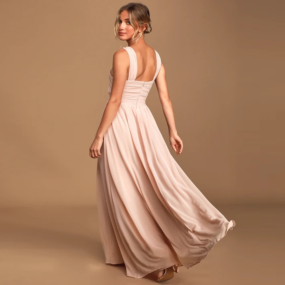 Sleeveless Backless Long Pleated Evening Dress