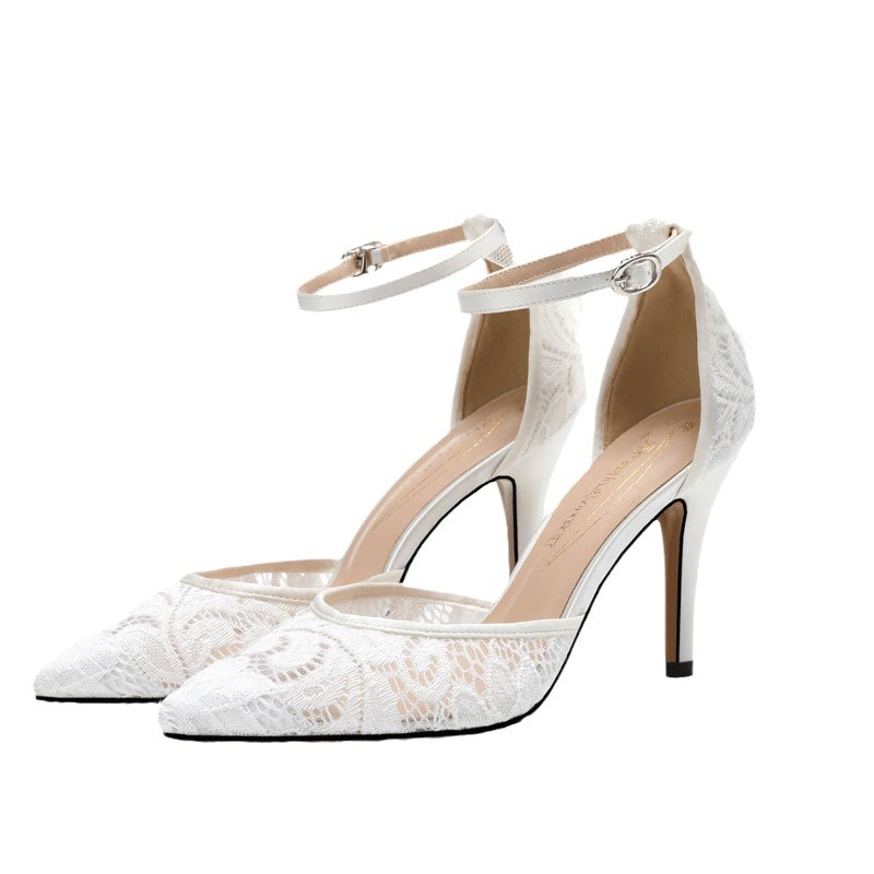 Ivory Satin and Lace Pointed Toe Court Shoes