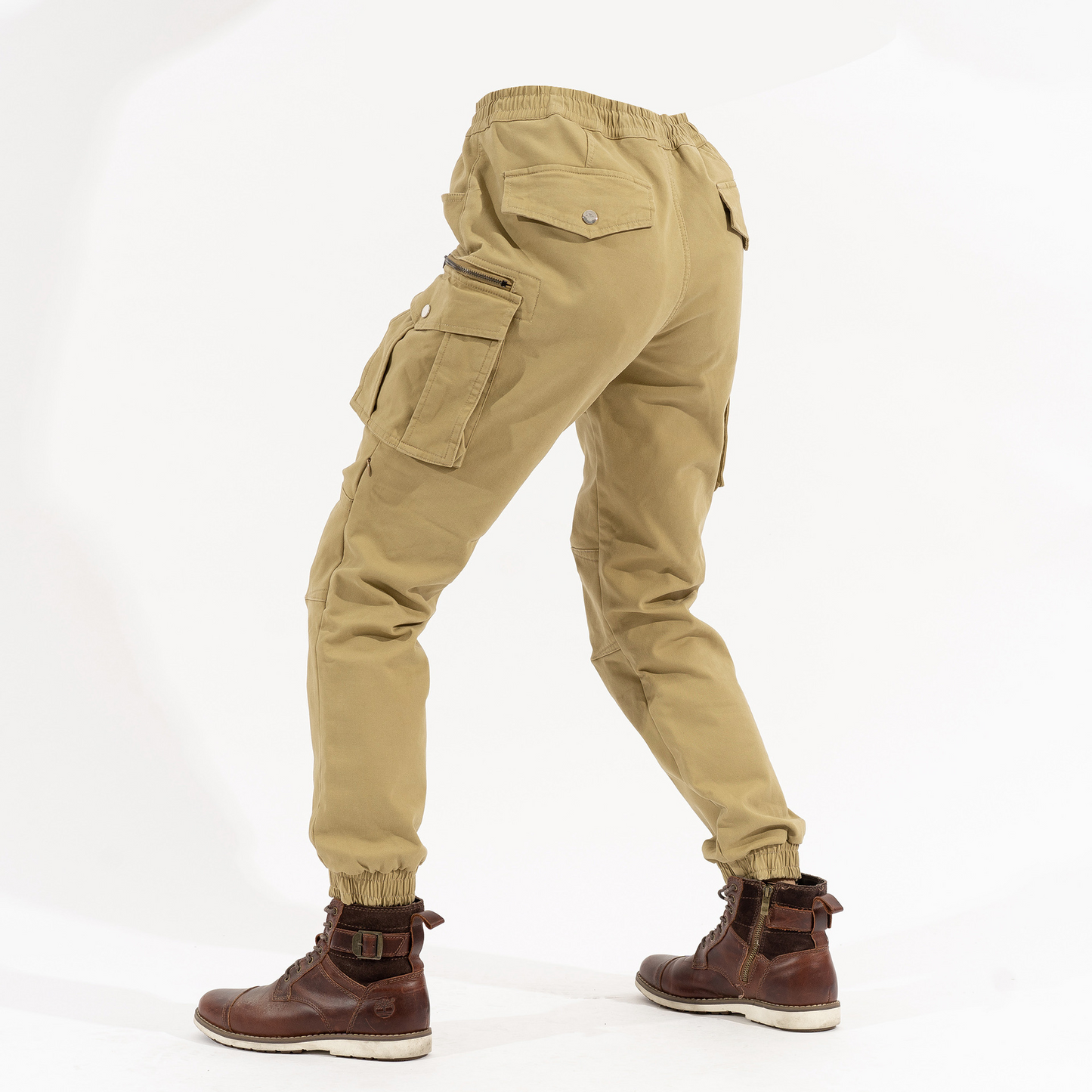 Khaki Elastic Waist Riding Motorcycle Jeans